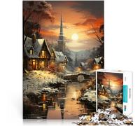 Puzzle 1000 pezzi per adolescenti Crepuscolo nel villaggio invernale Regali di giochi impegnativi Regalo di compleanno, regali, arte murale 75x50cm