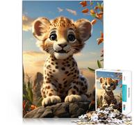 Puzzle 1000 pezzi per adolescenti Cucciolo di leopardo per il giocattolo di sfida del gioco educativo con poster abbinato e foglio di quiz 38x26cm
