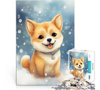 Puzzle 1000 pezzi per adolescenti Cucciolo di Shiba Inu carino nella neve Gioco di famiglia per e con poster abbinato e foglio di quiz 75x50cm