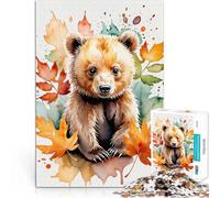 Puzzle 1000 pezzi per adolescenti Cucciolo d'orso con foglie autunnali Assemblaggio del modello Gioco educativo per compleanno e Natale 52x38cm