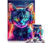 Puzzle 1000 pezzi per adolescenti Cuffie da gioco per gatti giocattoli educativi per l'apprendimento Collezione di artisti, Belle arti 38x26cm
