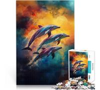 Puzzle 1000 pezzi per adolescenti Delfini che saltano tra le nuvole Difficile e sfidante Attività divertenti a casa, regali di compleanno, regali di viaggio, 38x26cm