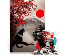 Puzzle 1000 pezzi per adolescenti Dipinto astratto di un felino sereno della montagna Fuji Rompicapo per Decorazione perfetta 52x38cm