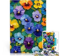 Puzzle 1000 pezzi per adolescenti Dipinto di viola del pensiero colorato Antistress Sfida difficile con poster abbinato e foglio di quiz 38x26cm
