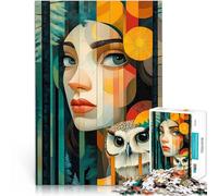 Puzzle 1000 pezzi per adolescenti Donna e gufo nella foresta Vacanza a casa: uccidere il tempo è ideale come regalo per tutta la famiglia 52x38cm