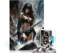 Puzzle 1000 pezzi per adolescenti Donna guerriera con spada Gioco impegnativo e gioco in famiglia con poster abbinato e foglio di quiz 52x38cm