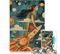 Puzzle 1000 pezzi per adolescenti donna indiana che cavalca un razzo Giochi Giocattoli Regalo con poster abbinato e foglio di quiz 52x38cm