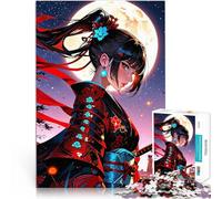 Puzzle 1000 pezzi per adolescenti Donna samurai al chiaro di luna in kimono rosso Gara di velocità delle mani Interazione genitore-figlio 75x50cm