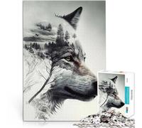 Puzzle 1000 pezzi per adolescenti doppia esposizione del lupo Giocattoli per l'intrattenimento in famiglia Ottimo regalo per i giochi 38x26cm