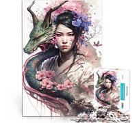 Puzzle 1000 pezzi per adolescenti Drago Geisha Arcobaleno Per il divertimento in famiglia Attività divertenti a casa, regali di compleanno, regali di viaggio, 38x26cm