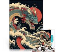 Puzzle 1000 pezzi per adolescenti Drago Oceano Onda Giapponese giocattoli educativi per l'apprendimento Migliorare l'amore tra le coppie 38x26cm