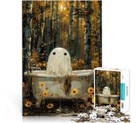 Puzzle 1000 pezzi per adolescenti Fantasma nella vasca da bagno Allena il tuo cervello e le tue mani Lista dei desideri con Babbo Natale 38x26cm