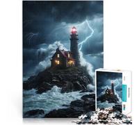 Puzzle 1000 pezzi per adolescenti Faro di Ocean Storm Difficile da completare ma divertente e umoristico con poster abbinato e foglio di quiz 75x50cm