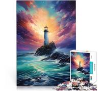 Puzzle 1000 pezzi per adolescenti Faro in mare per il giocattolo di sfida del gioco educativo con poster abbinato e foglio di quiz 38x26cm