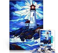 Puzzle 1000 pezzi per adolescenti Faro in vetro colorato Difficile da completare ma divertente e umoristico regali per amici e familiari 52x38cm