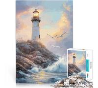 Puzzle 1000 pezzi per adolescenti Faro sulla costa rocciosa Gioco di famiglia antistress sfida difficile Regalo di compleanno, regali, arte murale 52x38cm