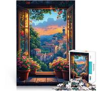 Puzzle 1000 pezzi per adolescenti Finestra Vista dalla finestra della città costiera Sollievo dallo stress Ottimi regali e giocattoli 50x70cm