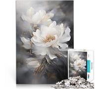 Puzzle 1000 pezzi per adolescenti Fiori bianchi su nero Difficile da completare ma divertente e umoristico Migliorare la memoria 52x38cm