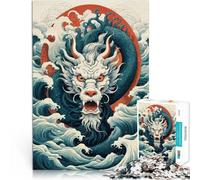 Puzzle 1000 pezzi per adolescenti Furia dell'onda marina del drago giapponese Sollievo dallo stress offerte come regali per tutta la famiglia 75x50cm