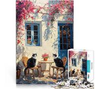 Puzzle 1000 pezzi per adolescenti Gatti a Santorini per il giocattolo di sfida del gioco educativo Gioco educativo per compleanno e Natale 75x50cm