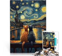 Puzzle 1000 pezzi per adolescenti Gatti della notte stellata Giocattoli da gioco per regalo di famiglia Collezione di artisti, Belle arti 75x50cm
