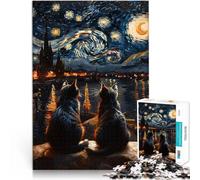 Puzzle 1000 pezzi per adolescenti Gatti e la notte stellata Riduzione dello stress interessante Gioco educativo per compleanno e Natale 38x26cm
