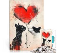 Puzzle 1000 pezzi per adolescenti Gatti e palloncino a forma di cuore Analisi e logica Attività divertenti a casa, regali di compleanno, regali di viaggio, 52x38cm