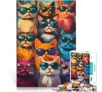 Puzzle 1000 pezzi per adolescenti Gatti fantastici con occhiali da sole Difficile Duro con pezzi completamente interconnessi di forma casuale 38x26cm