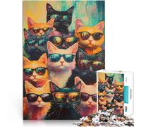 Puzzle 1000 pezzi per adolescenti Gatti fantastici con occhiali da sole Giocattoli fai da te Attività divertenti a casa, regali di compleanno, regali di viaggio, 50x70cm