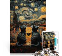 Puzzle 1000 pezzi per adolescenti Gatti innamorati nella notte stellata Giochi divertenti Ogni pezzo è unico - Gioco divertente e stimolante per tutta la famiglia 38x26cm