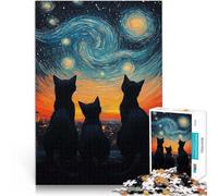 Puzzle 1000 pezzi per adolescenti Gatti sotto la notte stellata giochi divertenti per famiglie Adatto per la decorazione del desktop 52x38cm