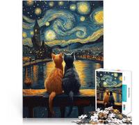 Puzzle 1000 pezzi per adolescenti Gatti sotto la notte stellata giochi divertenti per famiglie è ideale come regalo per tutta la famiglia 38x26cm