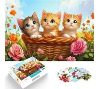 Puzzle 1000 pezzi per adolescenti Gattini carini nel cestino Allena il tuo cervello e le tue mani Migliorare l'amore tra le coppie 38x26cm