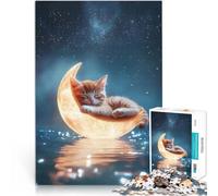Puzzle 1000 pezzi per adolescenti Gattino addormentato sulla luna Assemblaggio del modello Ogni pezzo è unico - Gioco divertente e stimolante per tutta la famiglia 26x38cm