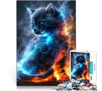Puzzle 1000 pezzi per adolescenti Gattino di fuoco e ghiaccio Allena il tuo cervello e le tue mani Migliorare l'amore tra le coppie 52x38cm