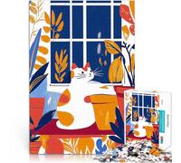 Puzzle 1000 pezzi per adolescenti Gatto accogliente alla finestra in stile fauve Analisi e logica è ideale come regalo per tutta la famiglia 38x26cm