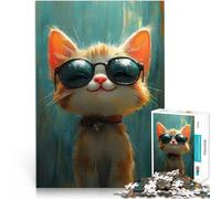 Puzzle 1000 pezzi per adolescenti Gatto alla moda con occhiali da sole Rompicapo per con pezzi completamente interconnessi di forma casuale 38x26cm