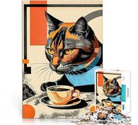 Puzzle 1000 pezzi per adolescenti Gatto astratto con caffè Allena il tuo cervello e le tue mani Lista dei desideri con Babbo Natale 50x70cm