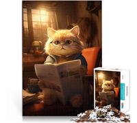 Puzzle 1000 pezzi per adolescenti Gatto carino che legge il giornale Sfida difficile con pezzi completamente interconnessi di forma casuale 75x50cm