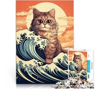 Puzzle 1000 pezzi per adolescenti Gatto che cavalca l'onda Gioco intellettuale giocattolo Ogni pezzo è unico - Gioco divertente e stimolante per tutta la famiglia 38x26cm