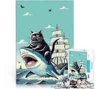 Puzzle 1000 pezzi per adolescenti Gatto che cavalca uno squalo giocattoli educativi per l'apprendimento è ideale come regalo per tutta la famiglia 75x50cm