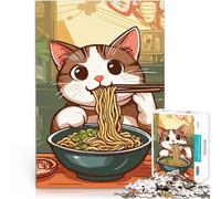 Puzzle 1000 pezzi per adolescenti Gatto che mangia ramen per il giocattolo di sfida del gioco educativo Migliorare l'amore tra le coppie 38x26cm
