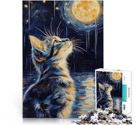 Puzzle 1000 pezzi per adolescenti Gatto che osserva la luna giocattoli educativi per l'apprendimento offerte come regali per tutta la famiglia 70x100cm