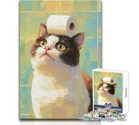 Puzzle 1000 pezzi per adolescenti Gatto con carta igienica Calmo Piacevole Tempo libero Divertimento Stretto Senza cuciture Precisione Giocattolo Dimensioni 38x26cm