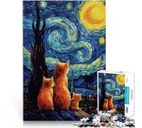 Puzzle 1000 pezzi per adolescenti Gatto della notte stellata Giocattolo educativo antistress offerte come regali per tutta la famiglia 38x26cm