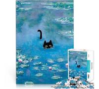 Puzzle 1000 pezzi per adolescenti Gatto dello stagno delle ninfee di Monet Gioco intellettuale Gioco educativo per compleanno e Natale 75x50cm