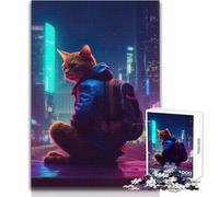 Puzzle 1000 pezzi per adolescenti Gatto Giacca Zaino Città Calma Piacevole Tempo libero Divertimento Stretto Senza cuciture Precisione Giocattolo Dimensioni 38x26cm