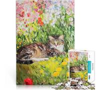 Puzzle 1000 pezzi per adolescenti Gatto in un giardino fiorito Regali di giochi impegnativi Attività divertenti a casa, regali di compleanno, regali di viaggio, 26x38cm