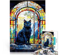 Puzzle 1000 pezzi per adolescenti Gatto in vetro colorato Gioco di famiglia antistress sfida difficile Migliorare l'amore tra le coppie 75x50cm