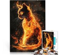 Puzzle 1000 pezzi per adolescenti Gatto infuocato in fiamme Allena il tuo cervello e le tue mani Lista dei desideri con Babbo Natale 38x26cm